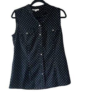 Notations Black & White Polka Dot Sleeveless Button-Down Blouse S